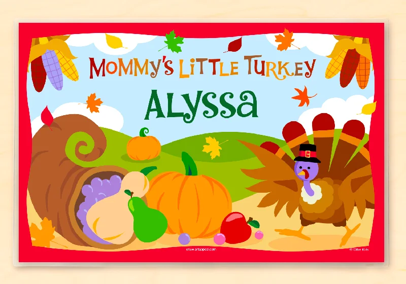 Non-slip outdoor placemat-Mommy's Little Turkey Personalized Kids Placemat