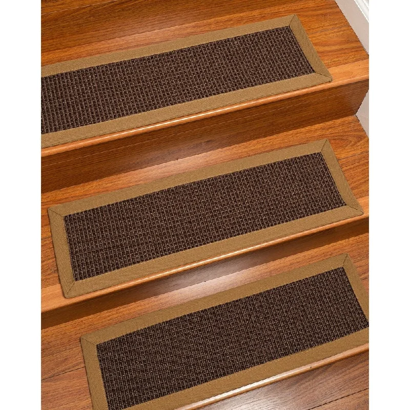 DIY carpet installation kits -Natural Area Rugs 100% Natural Fiber Alma, Sisal Dark Brown, Handmade Custom Stair Treads Carpet Set Of 13 (9"X29") Doe Border