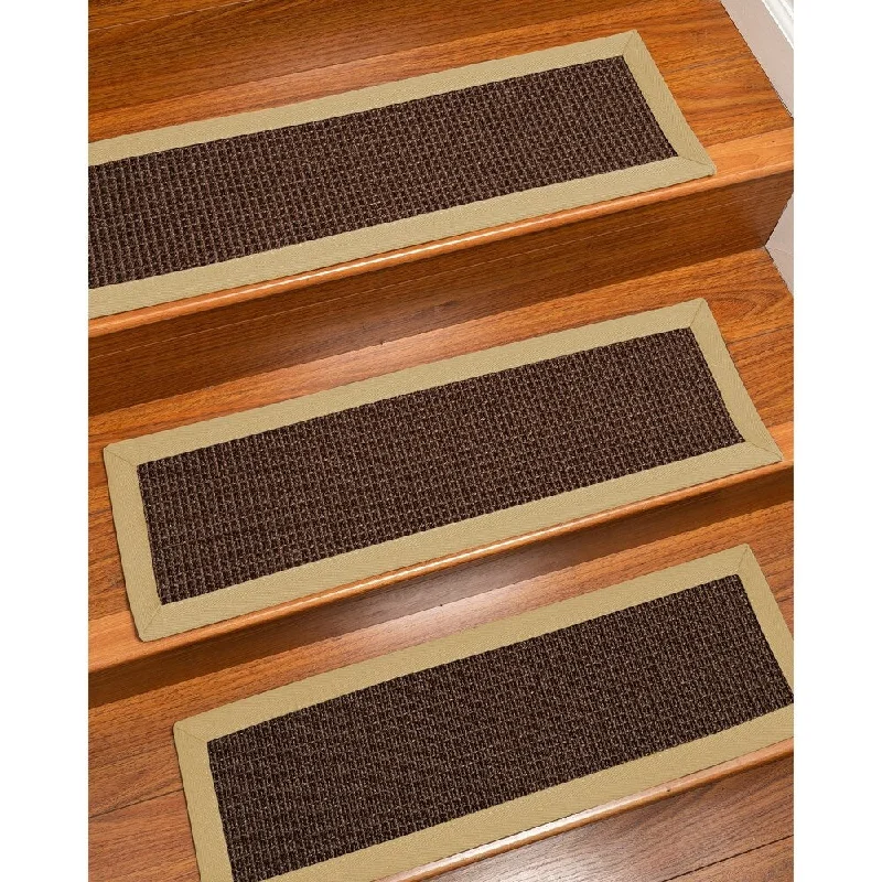 indoor carpet for outdoor patio spaces -Natural Area Rugs 100% Natural Fiber Alma, Sisal Dark Brown, Handmade Custom Stair Treads Carpet Set Of 13 (9"X29") Sand Border