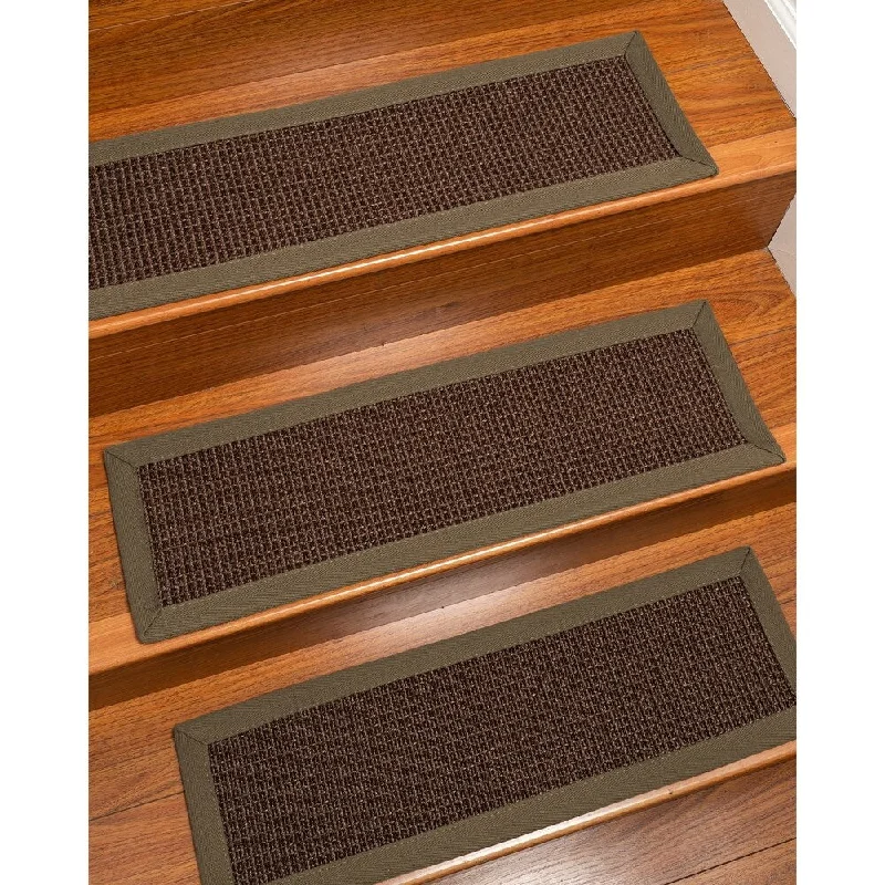 carpet with stain protection technology -Natural Area Rugs 100% Natural Fiber Alma, Sisal Dark Brown, Handmade Custom Stair Treads Carpet Set Of 4 (9"X29") Fossil Border