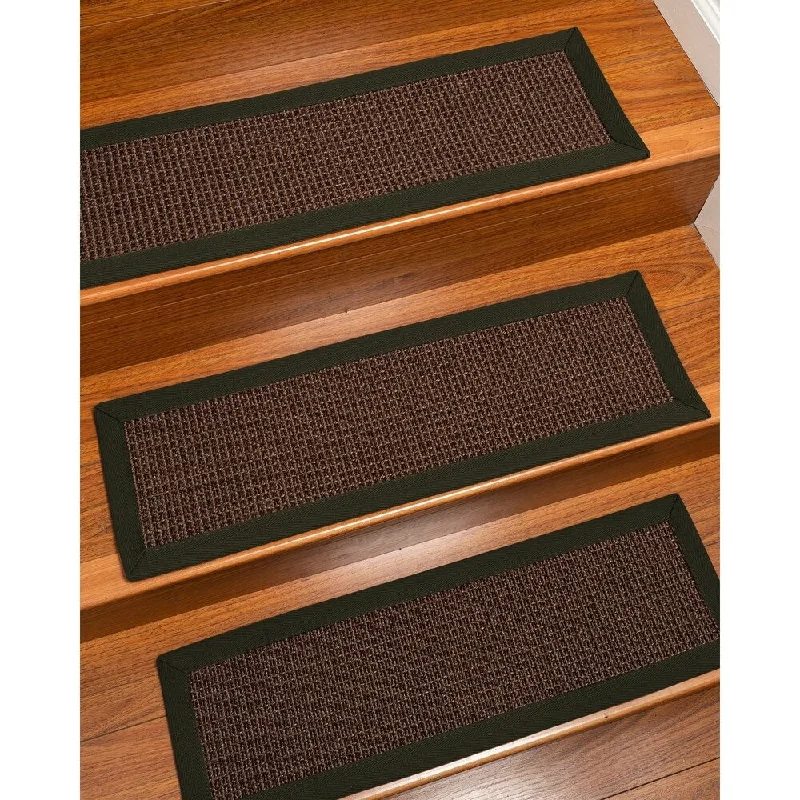 carpet for home theater rooms -Natural Area Rugs 100% Natural Fiber Alma, Sisal Dark Brown, Handmade Custom Stair Treads Carpet Set Of 8 (9"X29") Moss Border