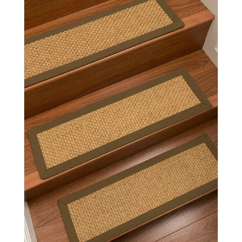 low-maintenance carpet for busy households -Natural Area Rugs 100% Natural Fiber Amalfi, Sisal Gold/Multi, Handmade Custom Stair Treads Carpet Set Of 4 (9"X29") Malt Border