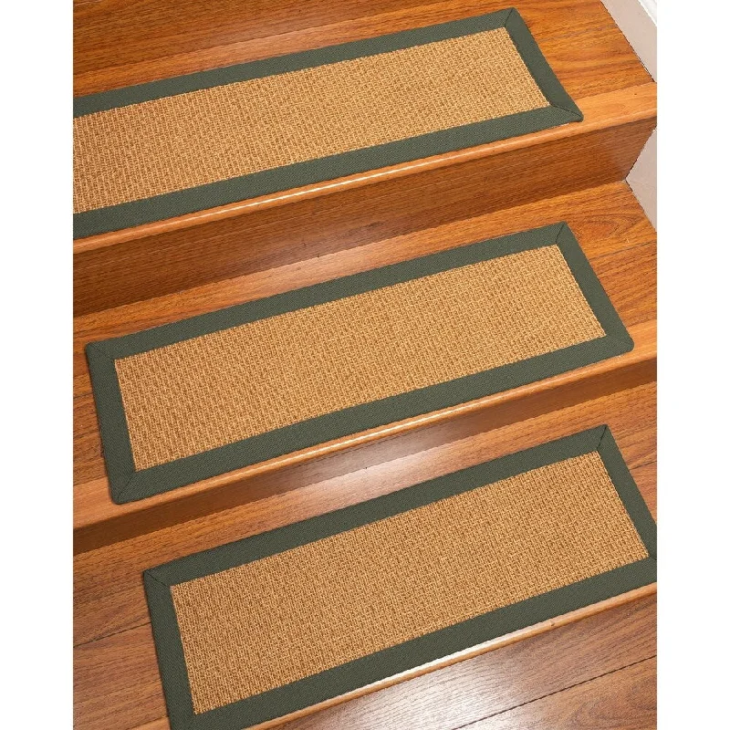 premium shag carpet for cozy living rooms -Natural Area Rugs 100% Natural Fiber Aston, Sisal Gold, Handmade Custom Stair Treads Carpet Set Of 4 (9"X29") Green Border