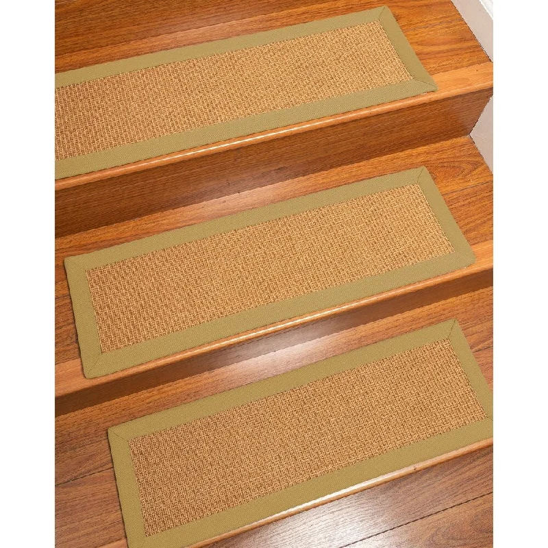 carpet with built-in anti-microbial protection -Natural Area Rugs 100% Natural Fiber Aston, Sisal Gold, Handmade Custom Stair Treads Carpet Set Of 4 (9"X29") Sage Border