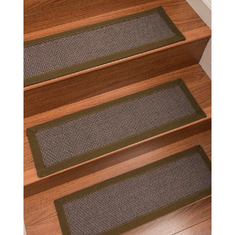 carpet with UV protection for outdoor spaces -Natural Area Rugs 100% Natural Fiber Big Sur, Sisal Dark Grey, Handmade Custom Stair Treads Carpet Set Of 4 (9"X29") Malt Border