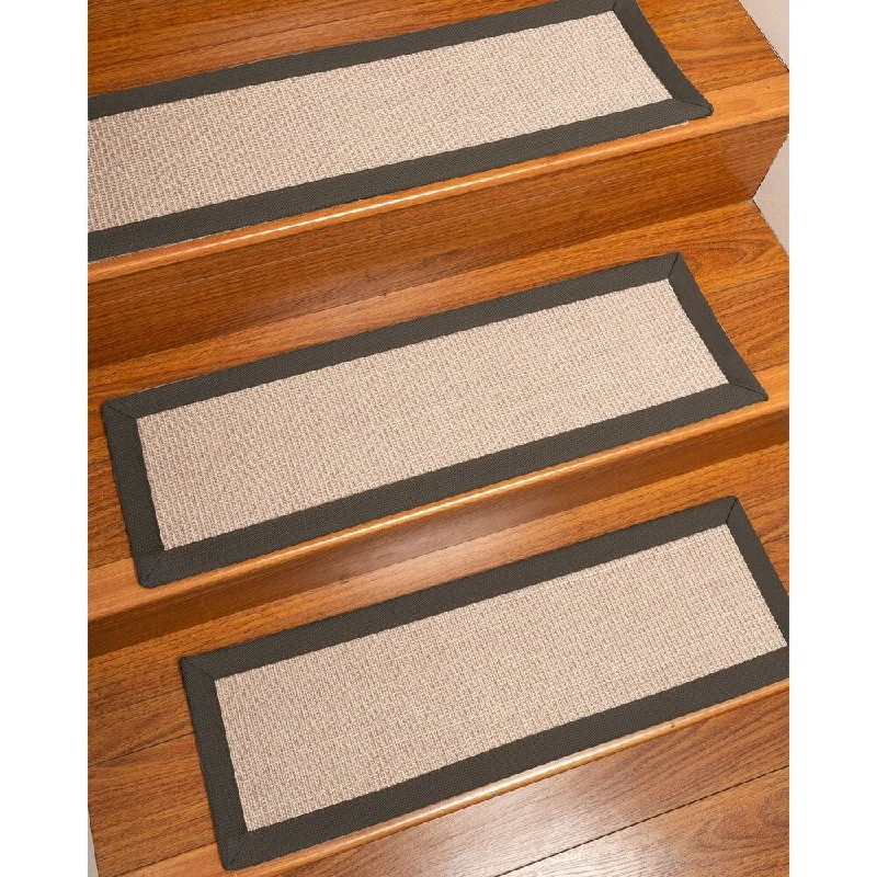 patterned carpet for living rooms -Natural Area Rugs 100% Natural Fiber Blair, Sisal Beige/Rose, Handmade Custom Stair Treads Carpet Set Of 13 Metal Border