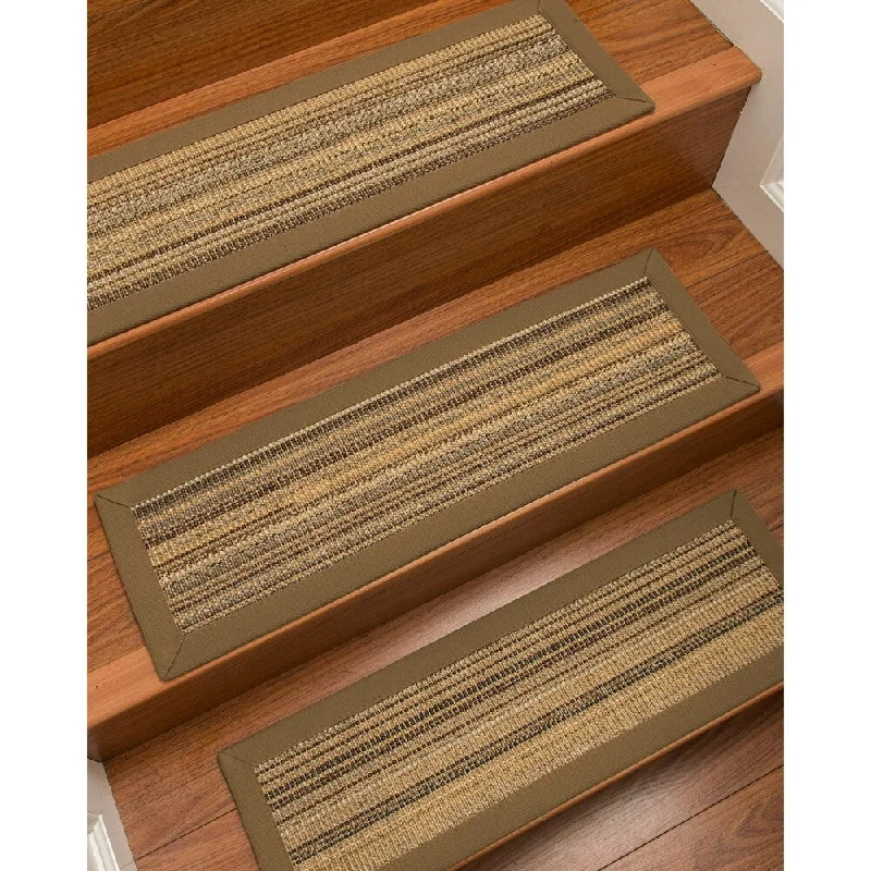 high-quality wool carpet for living rooms -Natural Area Rugs 100% Natural Fiber Boardwalk, Sisal Brown/Multi, Handmade Custom Stair Treads Carpet Set Of 13 Squirrel Border