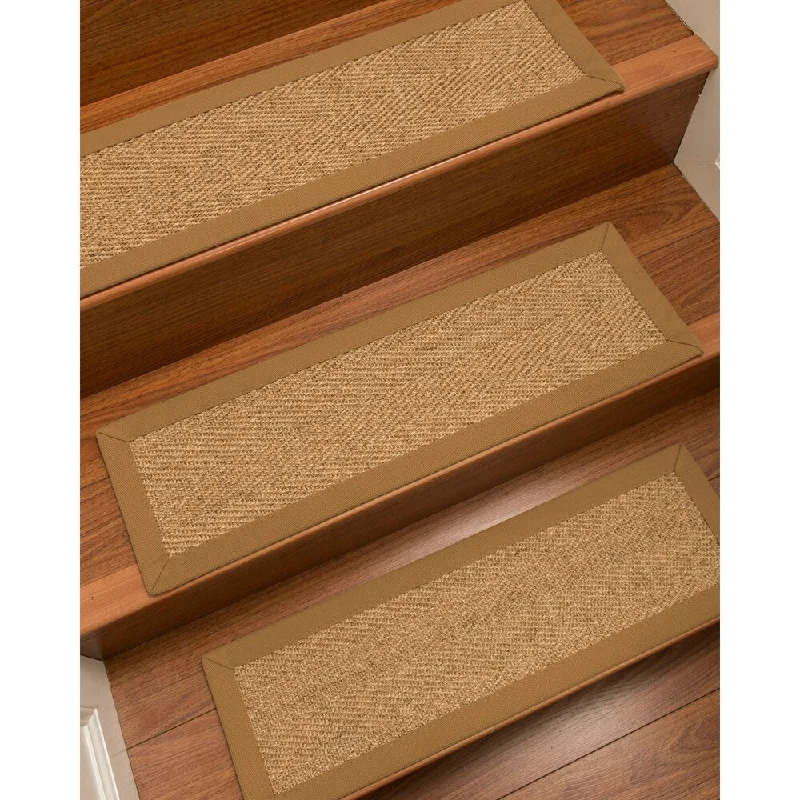 natural fiber carpet for homes -Natural Area Rugs 100% Natural Fiber Capri, Sisal Gold/Multi, Handmade Custom Stair Treads Carpet Set Of 4 (9"X29") Doe Border