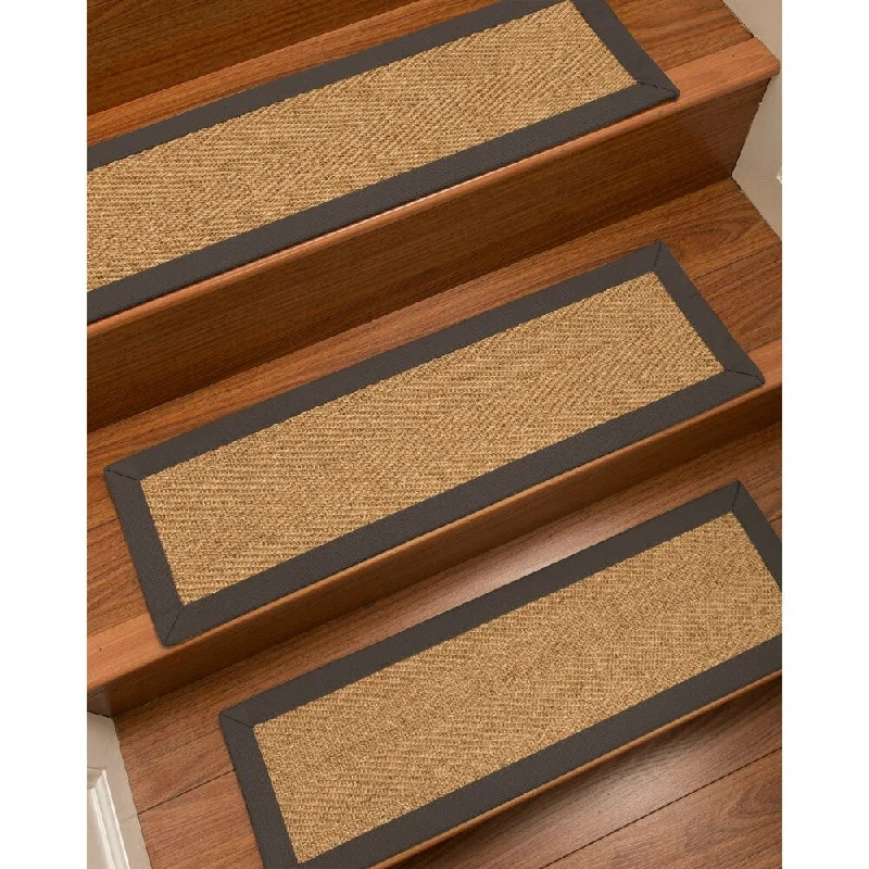 carpet for home theater rooms -Natural Area Rugs 100% Natural Fiber Capri, Sisal Gold/Multi, Handmade Custom Stair Treads Carpet Set Of 4 (9"X29") Metal Border