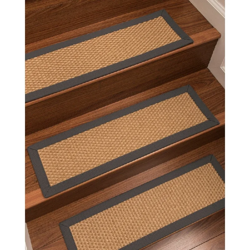 vibrant colored carpet for contemporary homes -Natural Area Rugs 100% Natural Fiber Carlton, Sisal Gold, Handmade Custom Stair Treads Carpet Set Of 4 (9"X29") Onyx Border