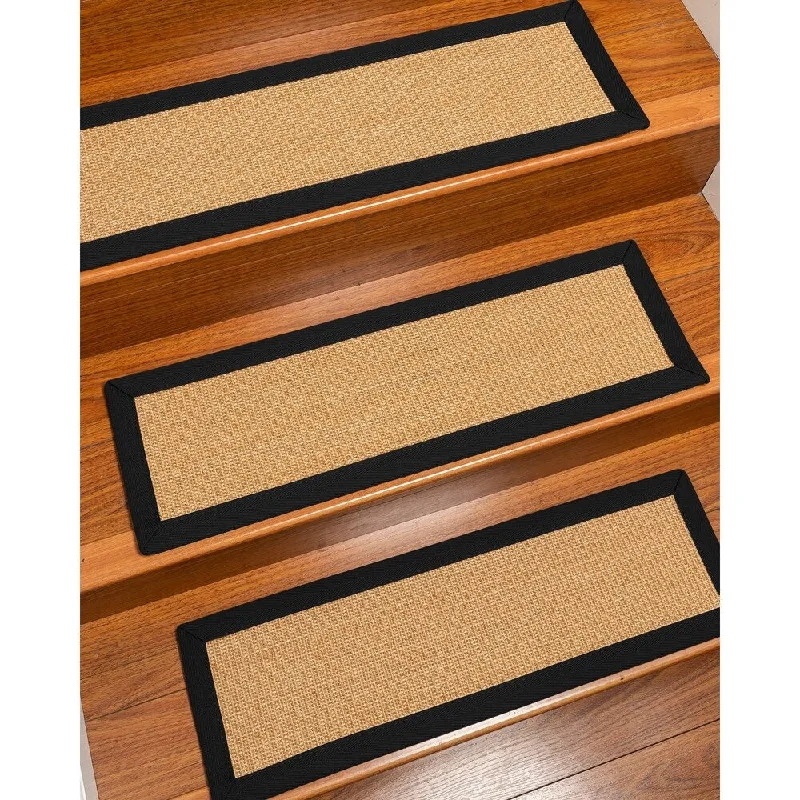 woven carpet for high-traffic areas -Natural Area Rugs 100% Natural Fiber Catalina, Sisal Gold/Multi, Handmade Custom Stair Treads Carpet Set Of 13 Black Border