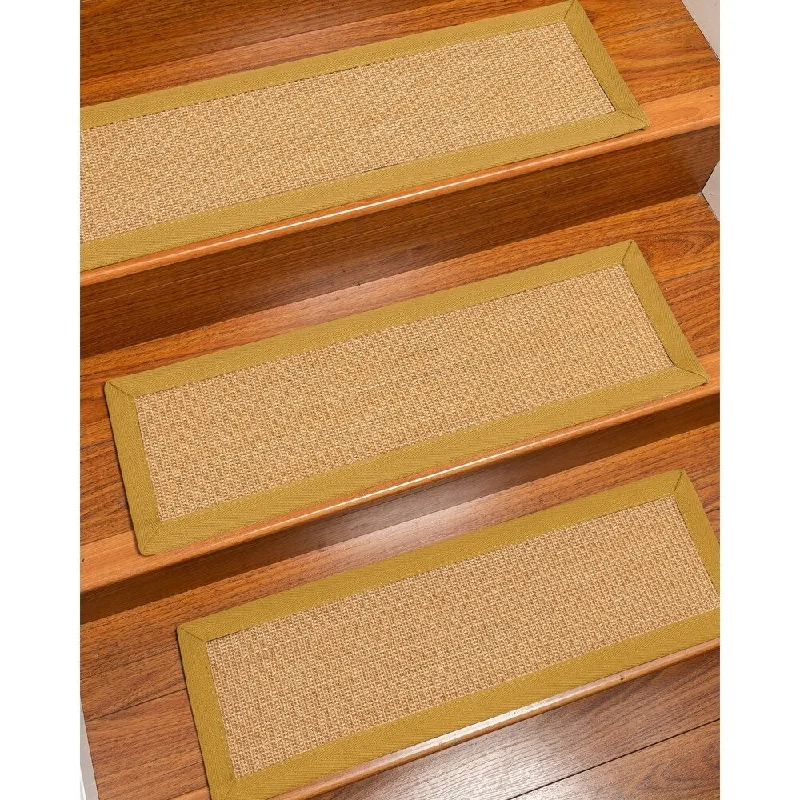 low-maintenance carpet for busy homeowners -Natural Area Rugs 100% Natural Fiber Catalina, Sisal Gold/Multi, Handmade Custom Stair Treads Carpet Set Of 8 Tan Border