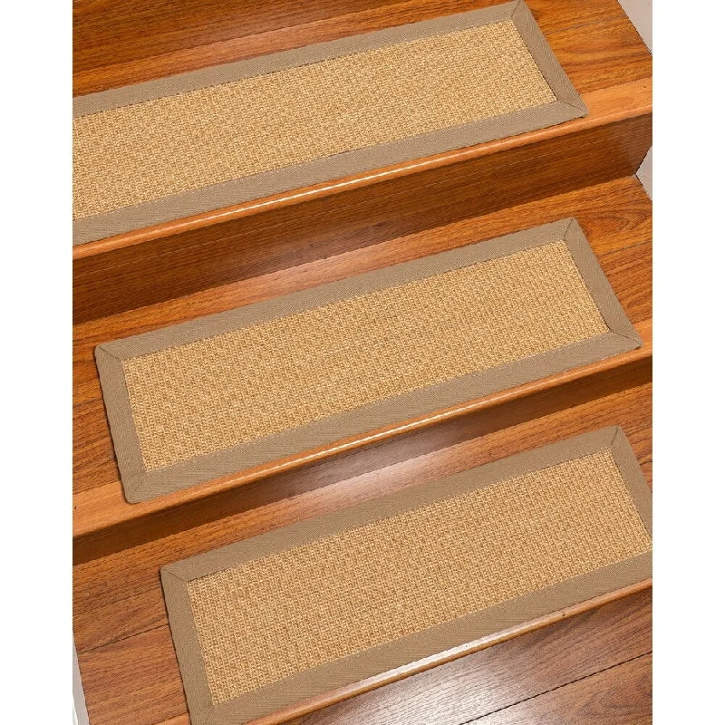 patterned carpet for contemporary offices -Natural Area Rugs 100% Natural Fiber Catalina, Sisal Gold/Multi, Handmade Custom Stair Treads Carpet Set Of 8 Wheat Border