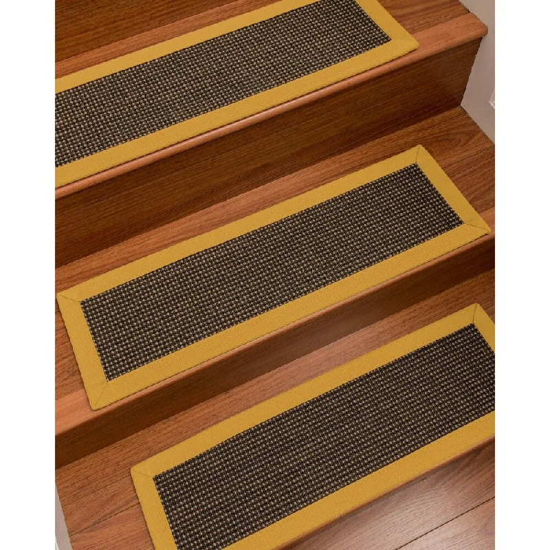 carpet installation for new homes -Natural Area Rugs 100% Natural Fiber Chateau, Sisal Black/Brown, Handmade Custom Stair Treads Carpet Set Of 4 Tan Border