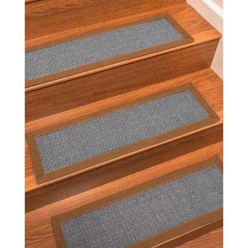 carpet for offices with ergonomic designs -Natural Area Rugs 100% Natural Fiber Cortona, Sisal Blue, Handmade Custom Stair Treads Carpet Set Of 8 (9"X29") Sienna Border