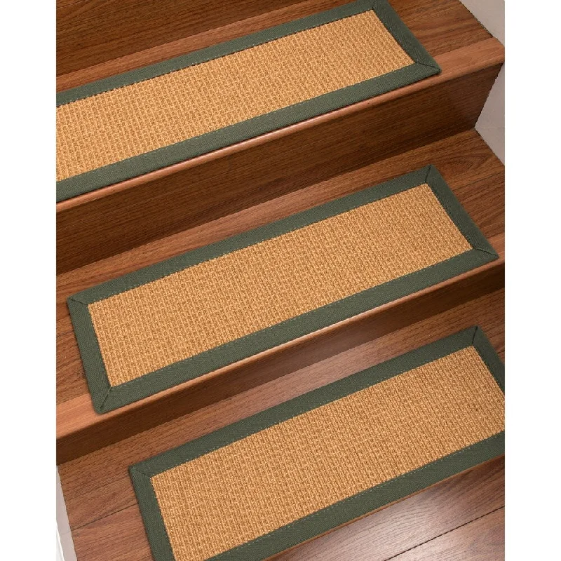 carpet with moisture barriers for wet areas -Natural Area Rugs 100% Natural Fiber Davlin, Sisal Gold, Handmade Custom Stair Treads Carpet Set Of 8 (9"X29") Green Border