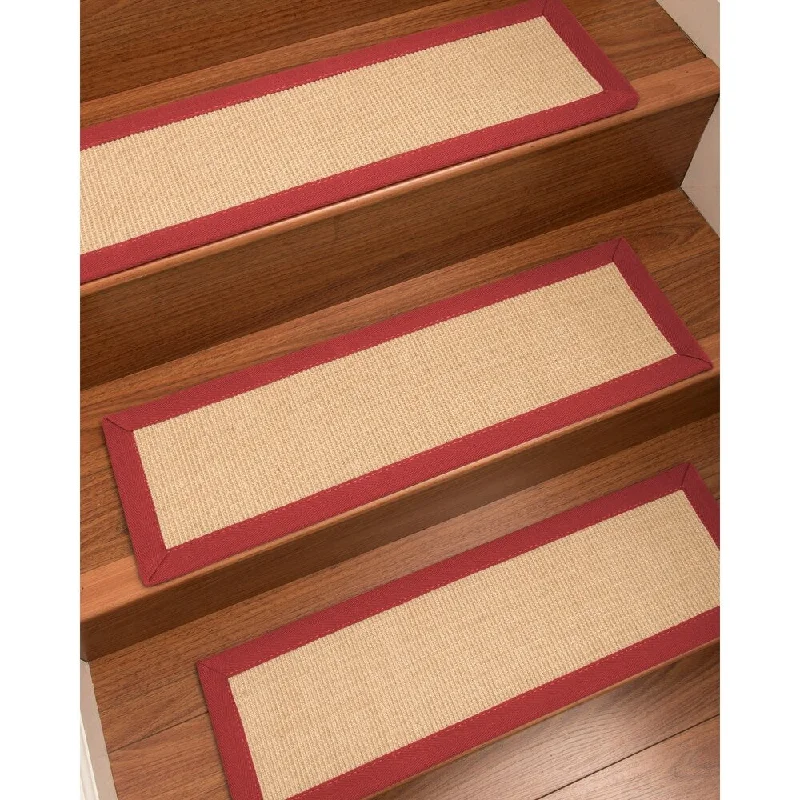 carpet for homes with minimalist design -Natural Area Rugs 100% Natural Fiber Deco, Sisal Cream, Handmade Custom Stair Treads Carpet Set Of 8 (9"X29") Red Border