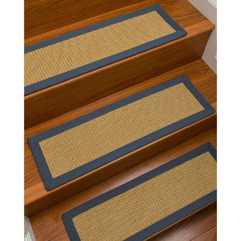 commercial carpet tiles for modular offices -Natural Area Rugs 100% Natural Fiber Devon, Sisal Beige, Handmade Custom Stair Treads Carpet Set Of 4 (9"X29") Marine Border