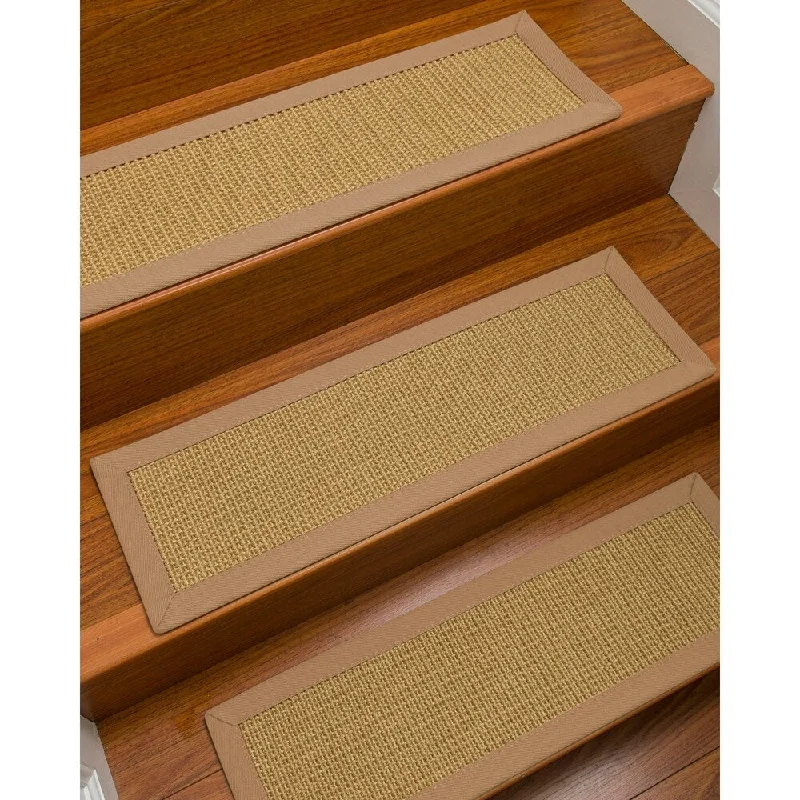 waterproof carpet for bathroom flooring -Natural Area Rugs 100% Natural Fiber Devon, Sisal Beige, Handmade Custom Stair Treads Carpet Set Of 8 (9"X29") Wheat Border