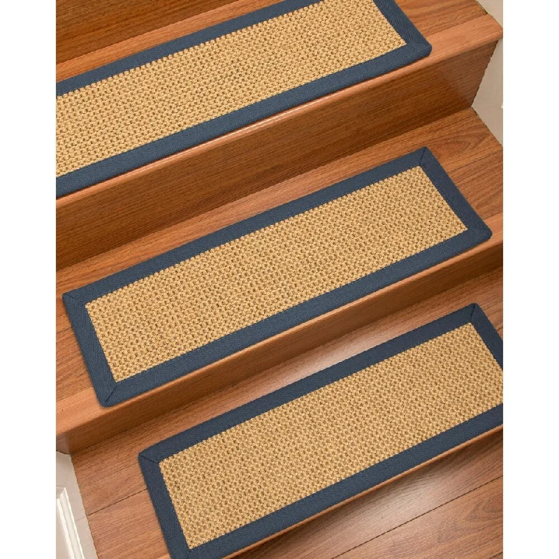 affordable carpet installation near me -Natural Area Rugs 100% Natural Fiber Dubai, Sisal Gold/Grey, Handmade Custom Stair Treads Carpet Set Of 4 (9"X29") Marine Border