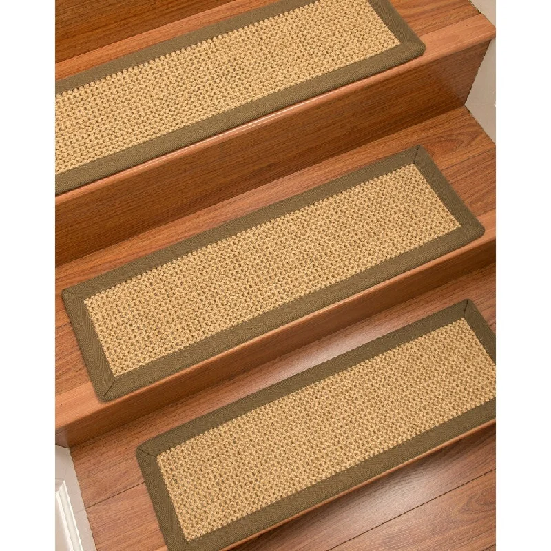 long-lasting carpet for commercial spaces -Natural Area Rugs 100% Natural Fiber Dubai, Sisal Gold/Grey, Handmade Custom Stair Treads Carpet Set Of 4 Squirrel Border