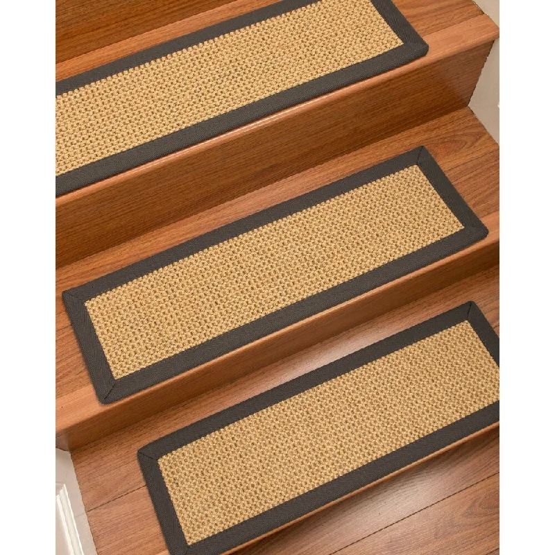 indoor-outdoor carpet for patios and decks -Natural Area Rugs 100% Natural Fiber Dubai, Sisal Gold/Grey, Handmade Custom Stair Treads Carpet Set Of 8 (9"X29") Metal Border