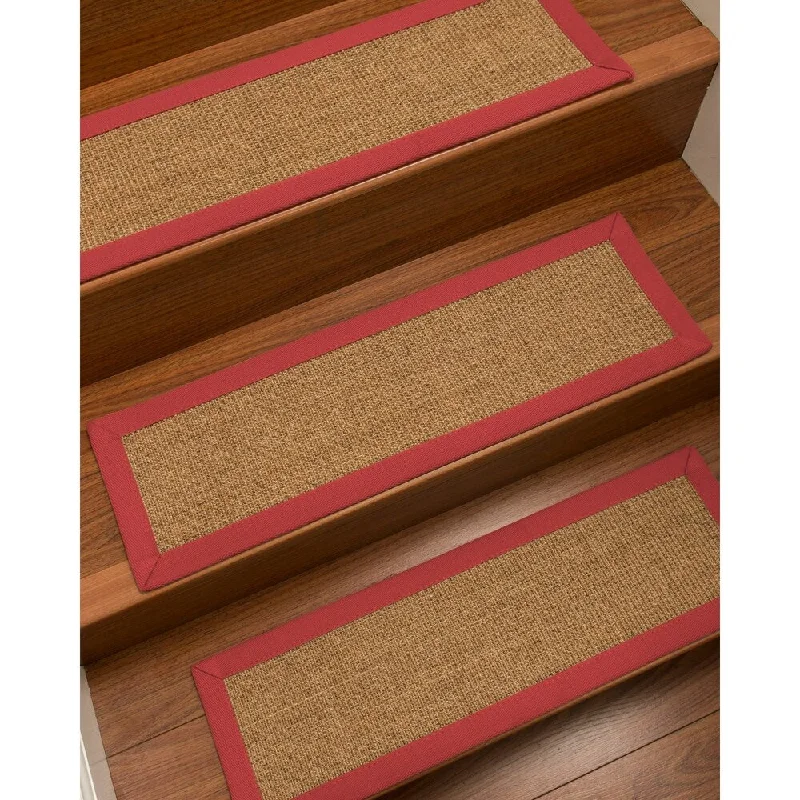 easy-to-install carpet for home DIY projects -Natural Area Rugs 100% Natural Fiber Melrose, Sisal Gold/Multi, Handmade Custom Stair Treads Carpet Set Of 4 (9"X29") Red Border