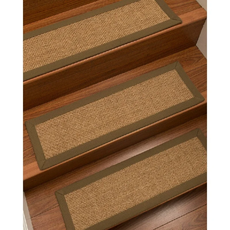 carpet with built-in antimicrobial protection -Natural Area Rugs 100% Natural Fiber Melrose, Sisal Gold/Multi, Handmade Custom Stair Treads Carpet Set Of 4 Malt Border