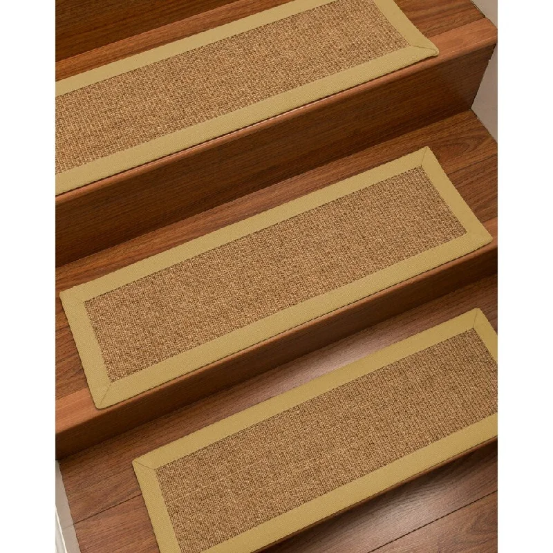 carpet for stylish and modern apartments -Natural Area Rugs 100% Natural Fiber Melrose, Sisal Gold/Multi, Handmade Custom Stair Treads Carpet Set Of 4 Sage Border