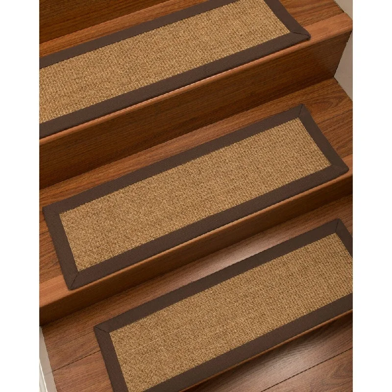 non-toxic carpet for family homes with children -Natural Area Rugs 100% Natural Fiber Melrose, Sisal Gold/Multi, Handmade Custom Stair Treads Carpet Set Of 8 Fudge Border