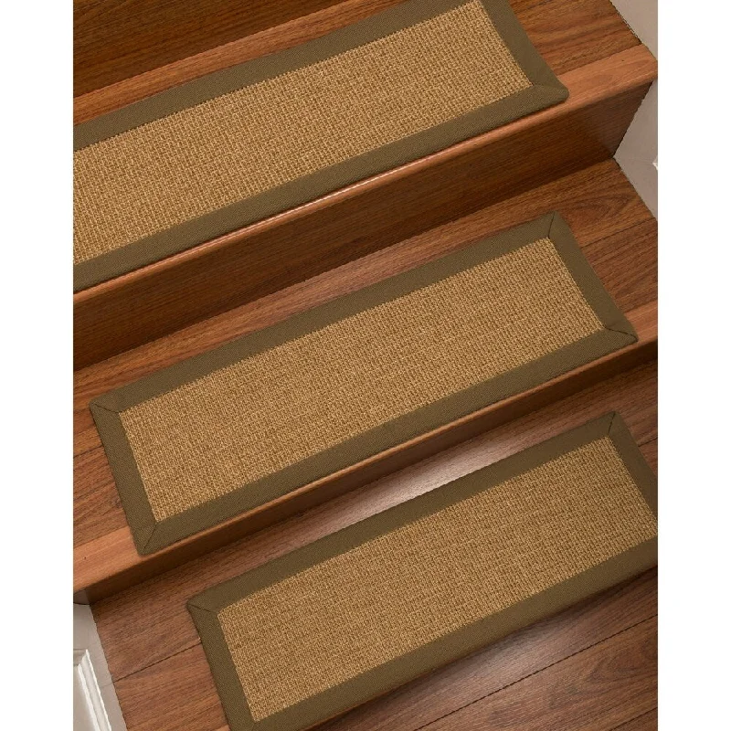 budget-friendly carpet for home renovations -Natural Area Rugs 100% Natural Fiber Moda, Sisal Light Brown, Handmade Custom Stair Treads Carpet Set Of 8 (9"X29") Malt Border