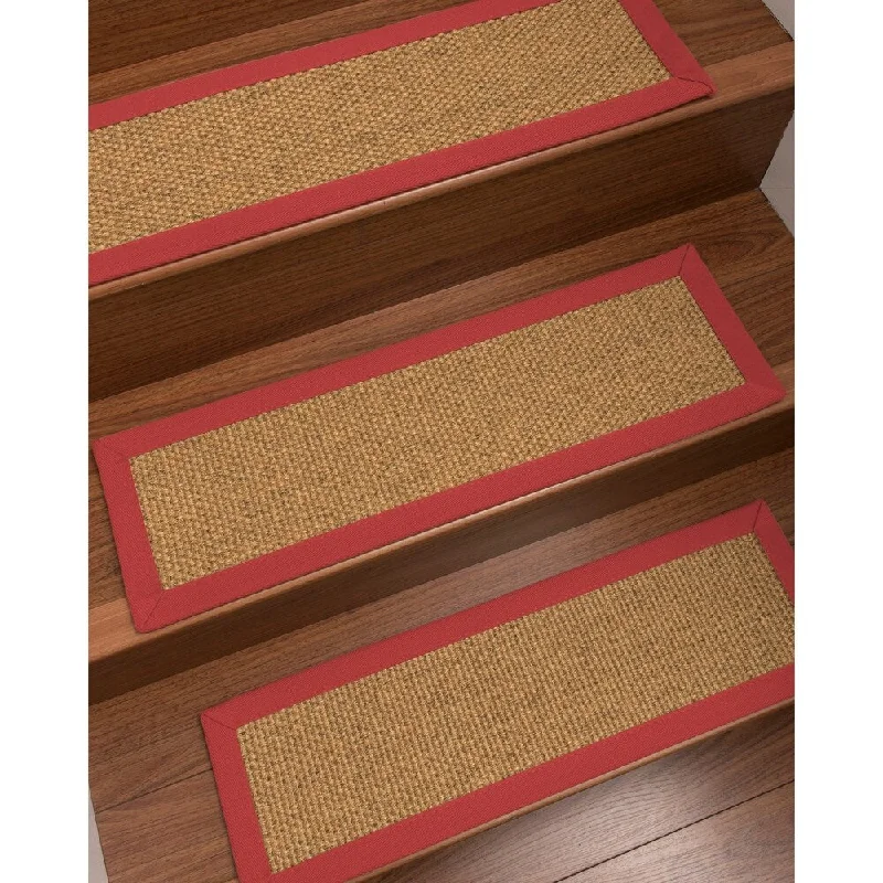 carpet for offices with high foot traffic -Natural Area Rugs 100% Natural Fiber Niagara, Sisal Gold/Multi, Handmade Custom Stair Treads Carpet Set Of 4 (9"X29") Red Border