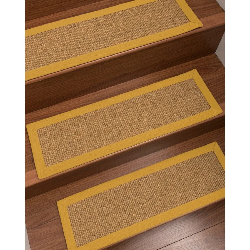 water-resistant carpet for entryways -Natural Area Rugs 100% Natural Fiber Niagara, Sisal Gold/Multi, Handmade Custom Stair Treads Carpet Set Of 8 (9"X29") Tan Border