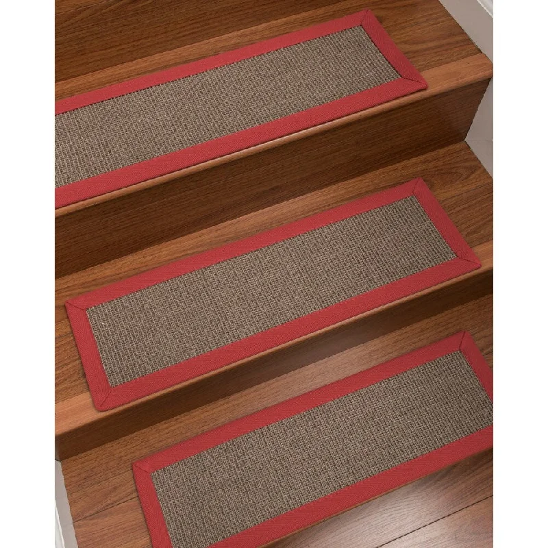 carpet cleaning machines for home use -Natural Area Rugs 100% Natural Fiber Portal, Sisal Grey, Handmade Custom Stair Treads Carpet Set Of 4 (9"X29") Red Border