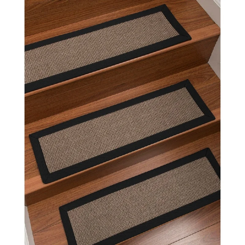 carpet with easy installation kit -Natural Area Rugs 100% Natural Fiber Portal, Sisal Grey, Handmade Custom Stair Treads Carpet Set Of 8 (9"X29") Black Border