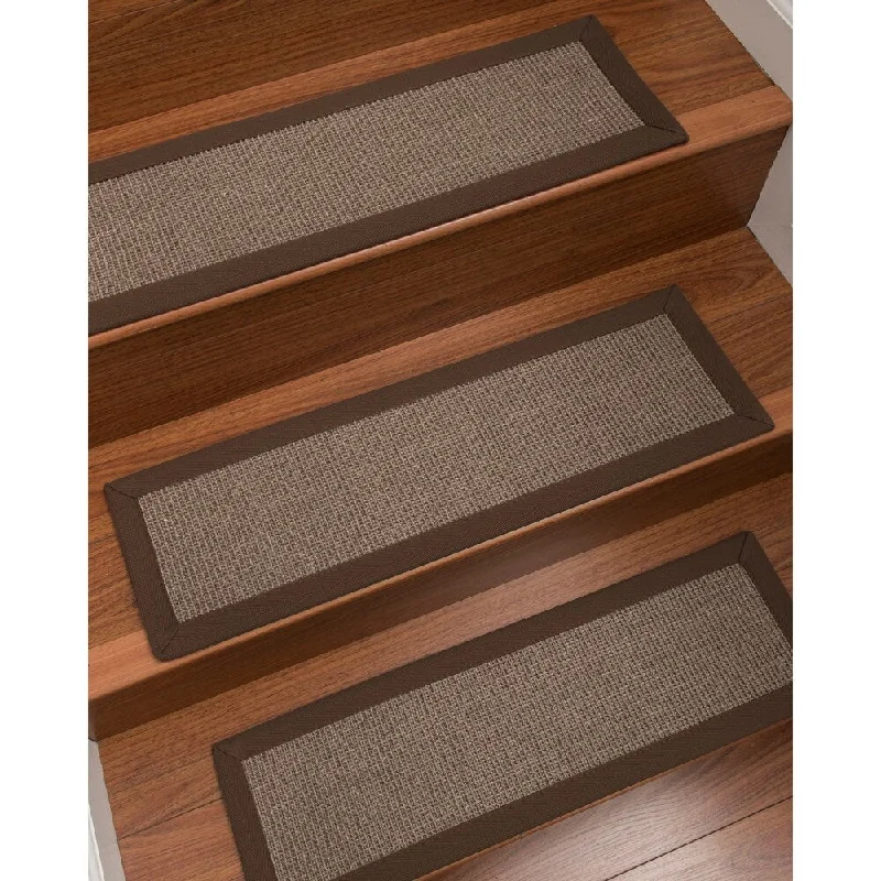 comfortable carpet for senior living spaces -Natural Area Rugs 100% Natural Fiber Portal, Sisal Grey, Handmade Custom Stair Treads Carpet Set Of 8 (9"X29") Fudge Border