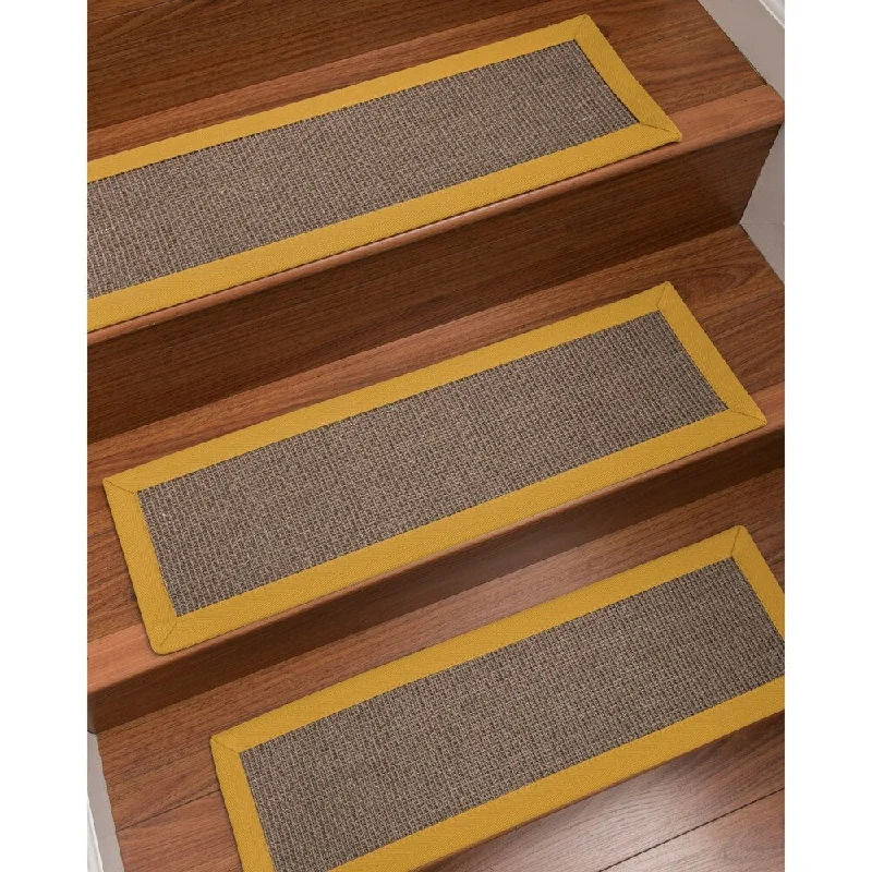 carpet with stain protection technology -Natural Area Rugs 100% Natural Fiber Portal, Sisal Grey, Handmade Custom Stair Treads Carpet Set Of 8 (9"X29") Tan Border