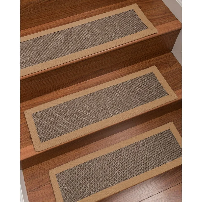 indoor-outdoor carpet for patios and decks -Natural Area Rugs 100% Natural Fiber Portal, Sisal Grey, Handmade Custom Stair Treads Carpet Set Of 8 (9"X29") Wheat Border