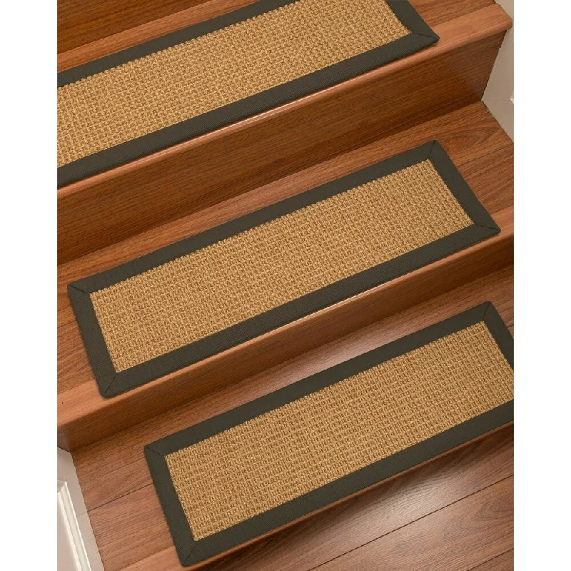 carpet for elderly homes with slip resistance -Natural Area Rugs 100% Natural Fiber Portugal, Sisal Light Gold, Handmade Custom Stair Treads Carpet Set Of 4 Moss Border