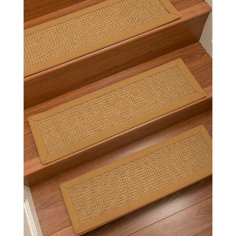 soundproof carpet for home offices -Natural Area Rugs 100% Natural Fiber Portugal, Sisal Light Gold, Handmade Custom Stair Treads Carpet Set Of 8 Khaki Border