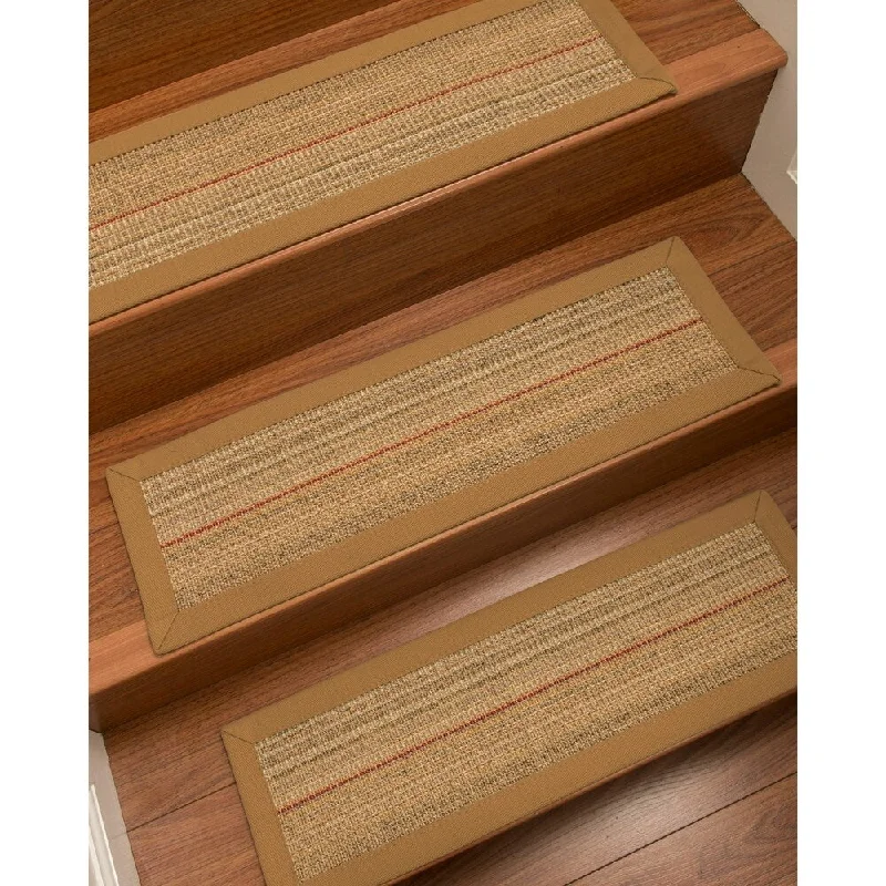 carpet for stylish and modern apartments -Natural Area Rugs 100% Natural Fiber Resort, Sisal Brown/Multi, Handmade Custom Stair Treads Carpet Set Of 13 Doe Border