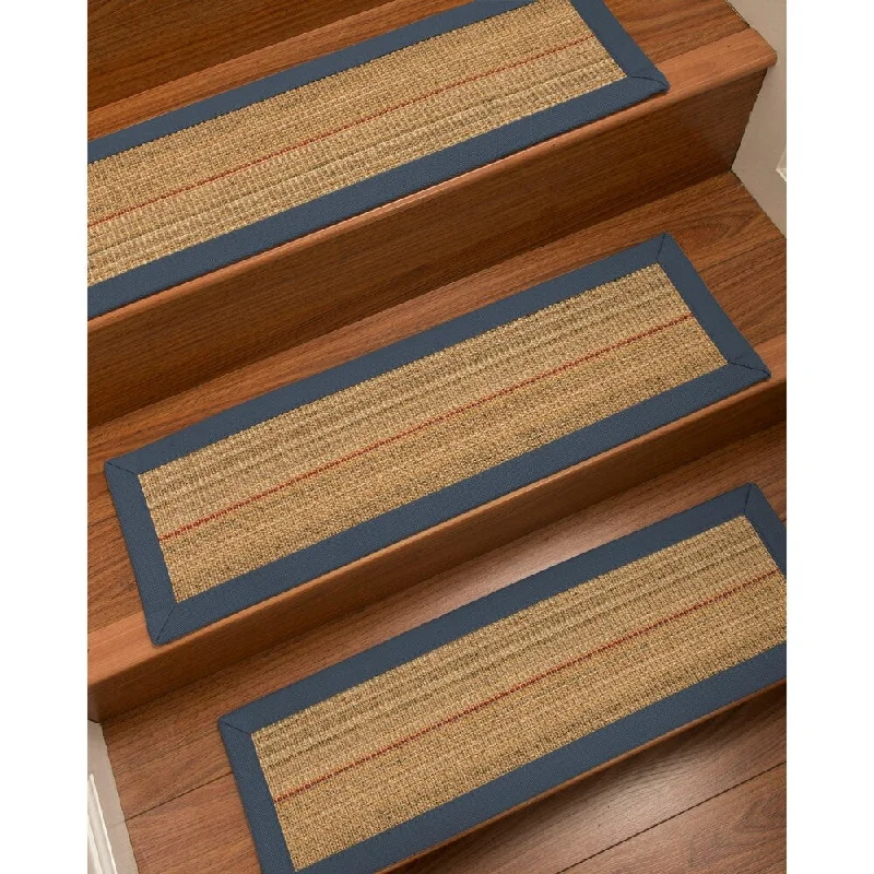 contemporary carpet for urban apartments -Natural Area Rugs 100% Natural Fiber Resort, Sisal Brown/Multi, Handmade Custom Stair Treads Carpet Set Of 4 Marine Border