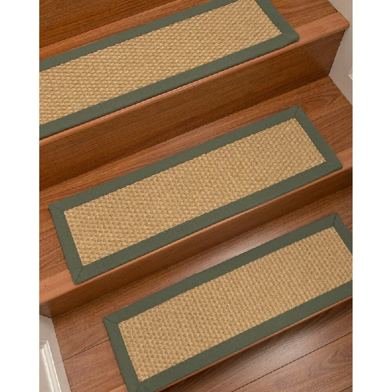 luxurious carpet for master bedrooms -Natural Area Rugs 100% Natural Fiber Rio, Sisal Beige, Handmade Custom Stair Treads Carpet Set Of 4 (9"X29") Green Border