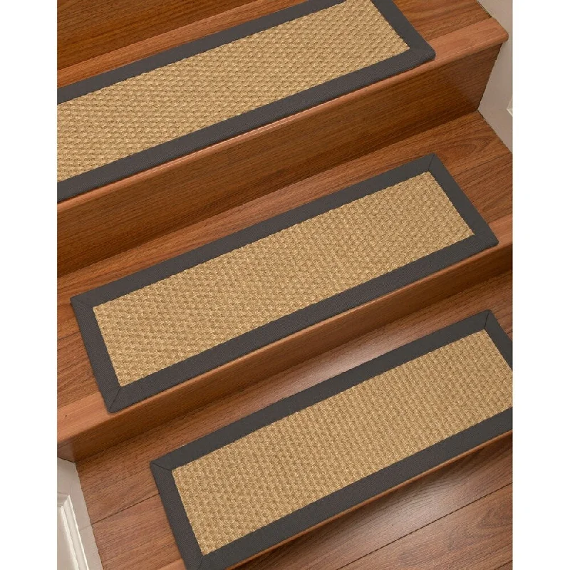 carpet for high-traffic commercial spaces -Natural Area Rugs 100% Natural Fiber Rio, Sisal Beige, Handmade Custom Stair Treads Carpet Set Of 4 (9"X29") Onyx Border