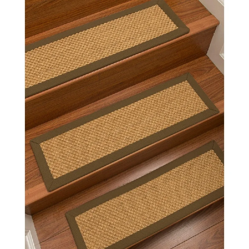 carpet for high-traffic commercial spaces -Natural Area Rugs 100% Natural Fiber Rustic, Sisal Gold, Handmade Custom Stair Treads Carpet Set Of 8 (9"X29") Malt Border