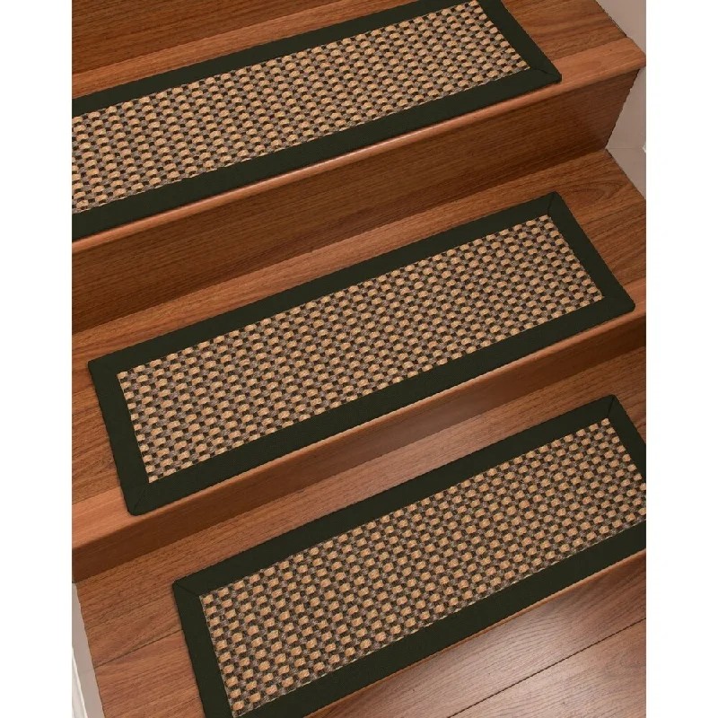 carpet with stain and moisture resistance -Natural Area Rugs 100% Natural Fiber Seaside, Sisal Tan/Multi, Handmade Custom Stair Treads Carpet Set Of 4 (9"X29") Moss Border