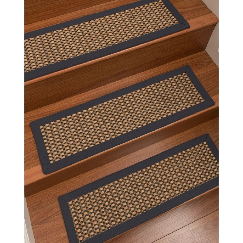 eco-friendly synthetic carpet for homes -Natural Area Rugs 100% Natural Fiber Seaside, Sisal Tan/Multi, Handmade Custom Stair Treads Carpet Set Of 4 Midnight Blue Border