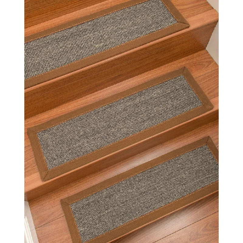 carpet for bedrooms with allergies -Natural Area Rugs 100% Natural Fiber Shadows, Sisal Greyish Blue, Handmade Custom Stair Treads Carpet Set Of 4 Sienna Border