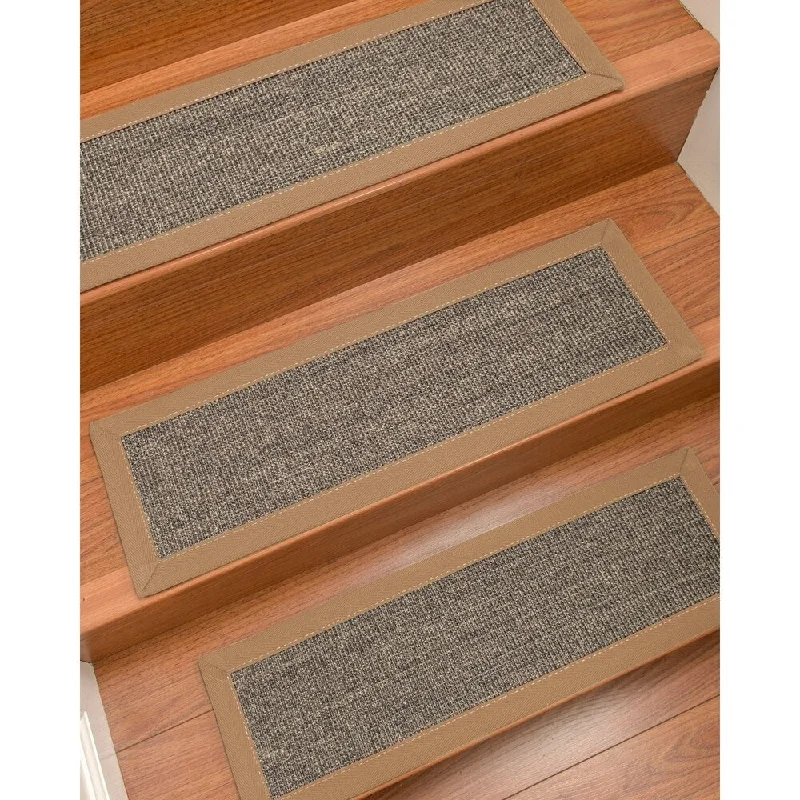 washable carpet for easy cleaning -Natural Area Rugs 100% Natural Fiber Shadows, Sisal Greyish Blue, Handmade Custom Stair Treads Carpet Set Of 4 Wheat Border