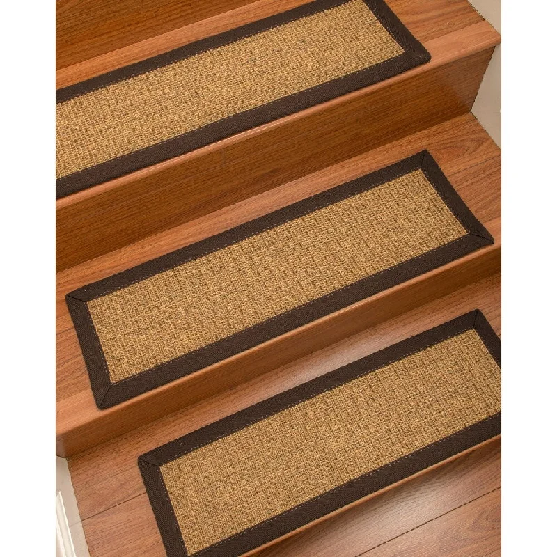 plush carpet for living rooms -Natural Area Rugs 100% Natural Fiber Sorrento, Sisal Tan/Multi, Handmade Custom Stair Treads Carpet Set Of 8 Fudge Border